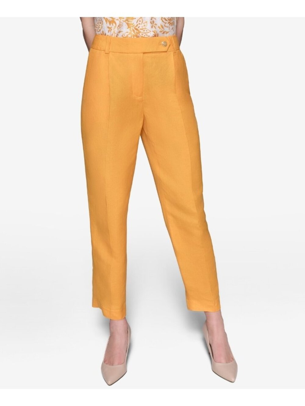 KARL LAGERFELD Women Pleat-Front Straight-Leg Ankle Pants Size 8 Orange $119
